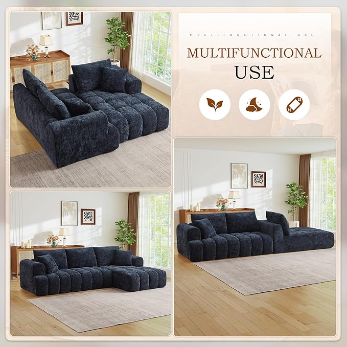 108 W Modular Sectionals SofaCloud Boneless Couch with ChaiseChenille Tufted Deep Seat L Shaped CouchModern Compression Foam Sofa for Living Room BedroomNo Assembly Required(Right FacingBlue)