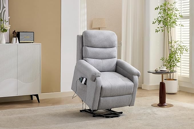 Power Lift Recliner Chair Recliners for Elderly with Heat and Massage Recliner Chair for Living Room with Infinite Position and Side Pocket USB Charge Port (Light Grey)