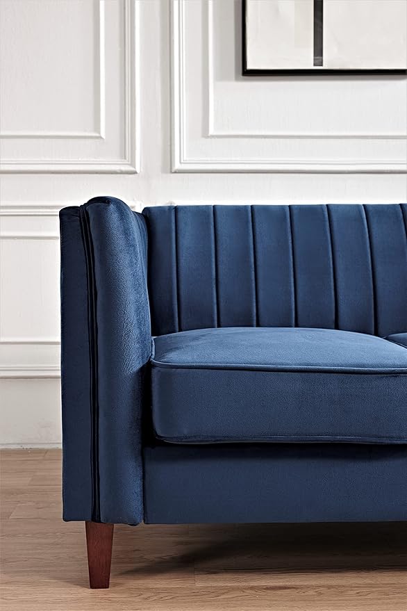 Container Furniture Modern Luxury Velvet Chair for Living Room with High Density Foam Soft Fabric Upholstery Removable Cushions and Solid Wood Legs 36.6'' Wide Armchair Dark Blue