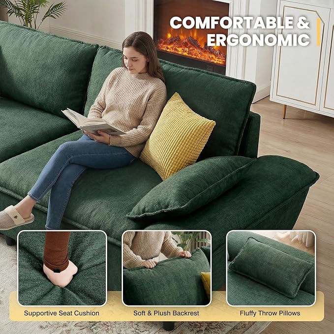 114” Oversized Sectional Sofa – Sailboat Cloud Couch with Adjustable Backrest Extra Deep &amp Wide Seats Modern Sleeper Sofa for Living Room (Green 114-inch)
