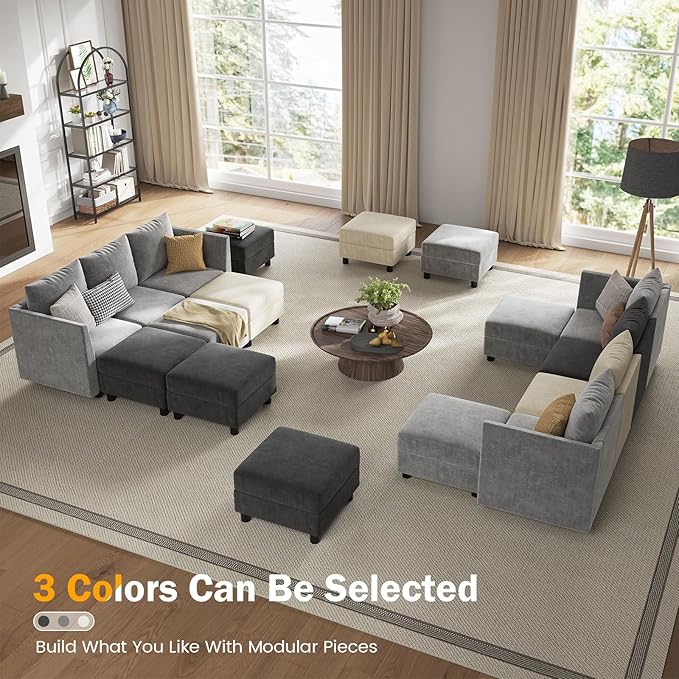 Apicizon Modular Sectional Couch 9 Seats U Shaped Couch with Storage Modern Chenille Sofa Set Comfy Couches with Chaise for Living Room OfficeDark Grey | Storage Modular Sectional