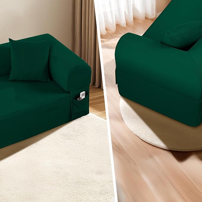 AC Pacific 3-Seater Sofa with Pillows &amp Storage – Low-Profile Hybrid Design Pocketed Springs &amp High-Density Foam Green Fabric Couch for Living Room Apartment Green