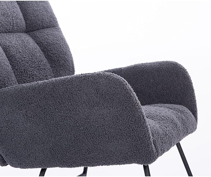 Upholstered Nursery Rocking Chair for Living Room BedroomDark Grey Teddy