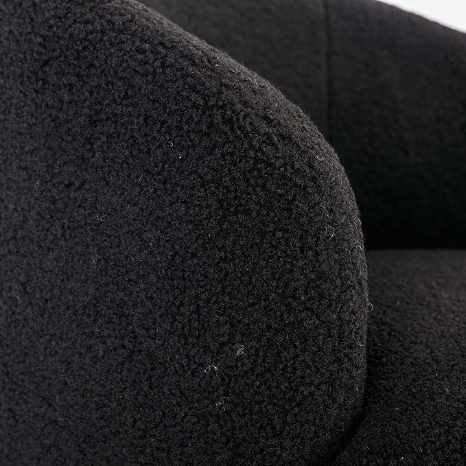 Swivel Barrel Chair with Foam FilledSwivel Accent ChairComfy Backrest Teddy Round Swivel Chair for Living Room (Black)
