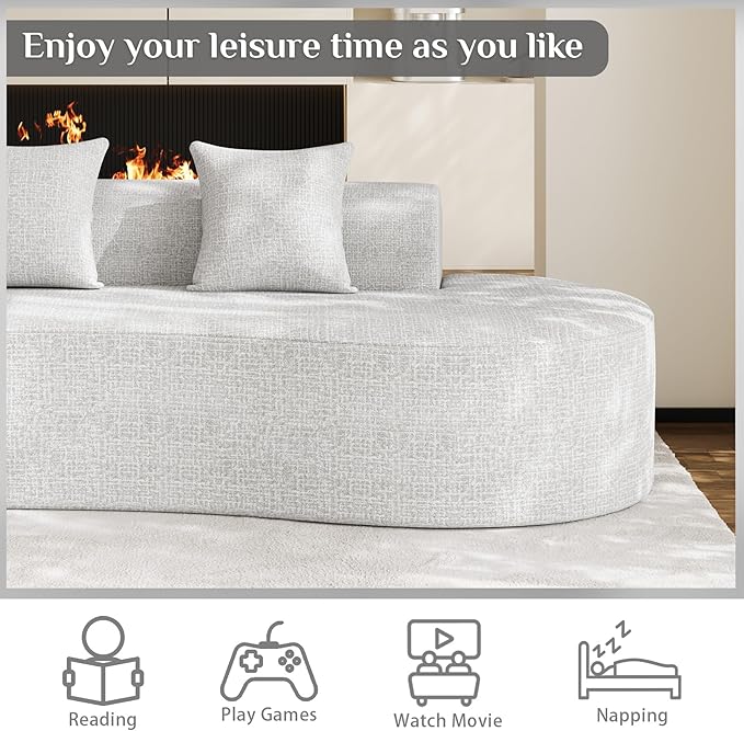 147 Oversized Sectional Sofa for Living Room Large Modern Chenille Curved Cloud Couch Luxury Plush 6-Seater Extra Deep Seat Boucle Boneless Couch No Assembly Required Beige White