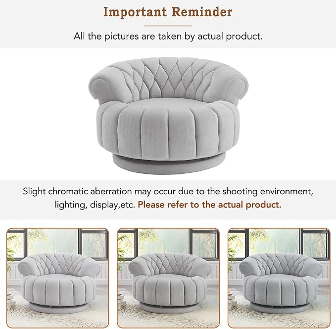 360 Swivel Accent Chair Oversized Round Barrel Club Chair with Diamond-Quilted Back Luxurious Chenille Fabric for Living Room and Bedroom