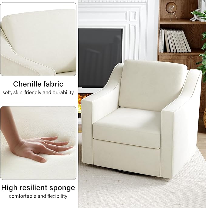 Swivel Accent Chair Modern Round Barrel Arm Chair for Living Room Bedroom Comfy Club Reading Chairs for Adults (Chenille Beige Set of 2)
