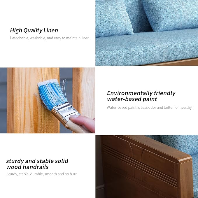 59 Convertible Sofa SleeperBlue Soft Cushion sectional Sleeper Couch with Reversible Chaisesolidwood Bed 3 in 1 Pull Out CouchWalnut Color Sofa for livingroomApartmentBedroomOffice