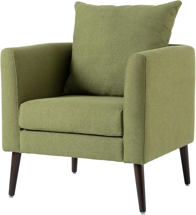 TRIPLE TREE Modern Accent Chair Upholstered Tufted Side Chair Single Chair Mid Century Reading Chair Armchair with Solid Wood Legs for Living Room Bedroom Study Waiting Room (Olive Green)