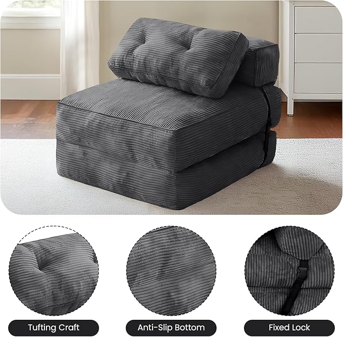 tantohom Folding Sofa Bed Convertible Sleeper Chair with Pillow Foldable Mattress with Back SupportSpace-Saving Sofa for Living RoomBedroom (Dark Gray)