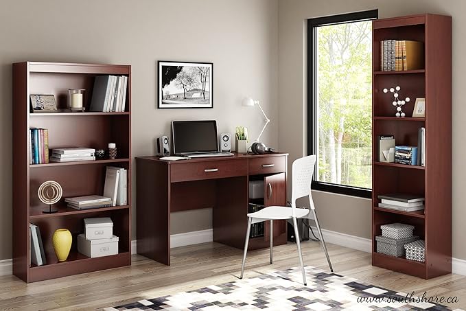 South Shore Small Computer Desk with Drawers Royal Cherry