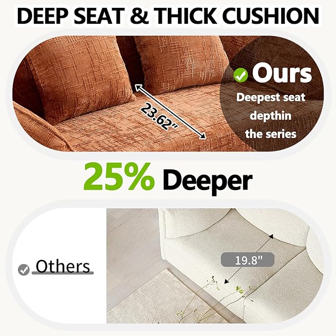 67 Curved Loveseat Sofa with 2 Pillows Modern Boneless Couch in a Box Small Cloud Loveseat for Bedroom Small Space Apartment Living Room Memory Foam Chenille No Assembly (Orange)