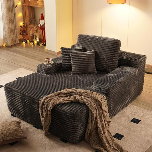 67x48 Oversized Chaise Lounge Chair Indoor Upholstered Sofa Bed with Plush Faux Fur Sleeper Couch Reading Chair Fluffy Cloud Sofa for Living Room Plush Gray