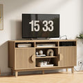 IRONCK TV Stand for 65 Inch TV 59 Inch Entertainment Center with Storage and Charging Station Modern Media Console with 3 Adjustable Shelf Fluted Doors Design Natural Oak