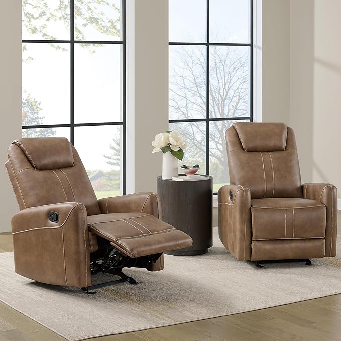 Leather Recliner Chair Manual Reclining Chair Glider Recliner with Adjustable Backrest/Footrest &amp Comfortable Armrest for Living Room Bedroom Home Theater Seating