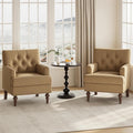 Upholstered Accent Chair with Thick Cushion High Back Reading Chair Linen Blend Armchair with Solid Rubberwood Legs for Living Room Bedroom Reading Apartment &amp Small SpacesBrownSet of 2