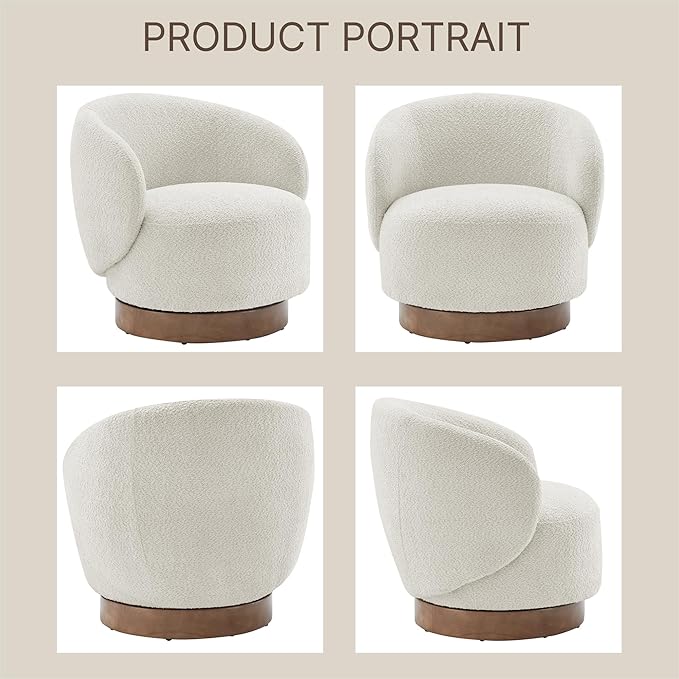 Swivel Accent Chair Round Barrel Armchair Upholstered Performance Fabric for Living Room Bedroom Waitingroom1 BoxCream