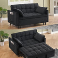 55 Sleeper Loveseat3 in 1 Sofa BedPull Out Couch Bed with 2 Pillows and Side PocketsVelvet Convertible Bed for Small Spaces Living Room (Black)