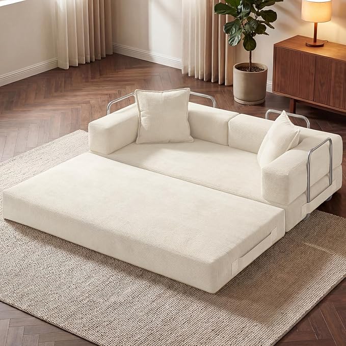 Convertible Sofa Bed78 Inch Folding Futon Sofa BedSleeper Sofa Bed with Fixed-Shape FrameBoneless Couch Loveseat with Pull Out Bed for Living Room with 2 PillowsNo Assembly Required Beige | Tool-