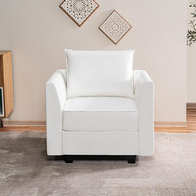 Naomi Home Elizabeth Modern Modular DIY Collection - Air Leather Armchair with Sturdy Wooden Frame - Versatile &amp Stylish Accent Chair for Living Room Bedroom or Small Spaces White