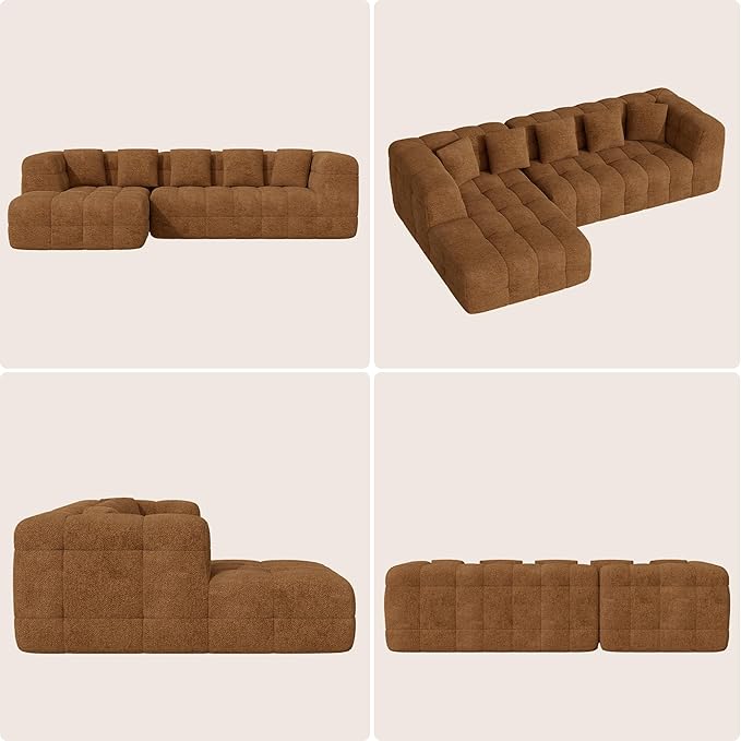 Nalupatio Modern Boneless Couch Cloud Modular Sectional Sofa with L Shaped Chaise Upholstered Comfy Chenille Couch Bed No Assembly Required (107 Brown)
