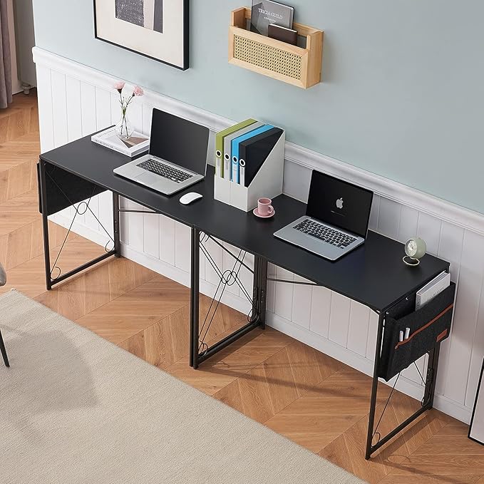 VECELO Folding Desk Water Proof Writing Desk with Storage Bag Work Desk Home Office Computer Desk for Small Space/Home Office/Dormitory 39 InchRetro Black