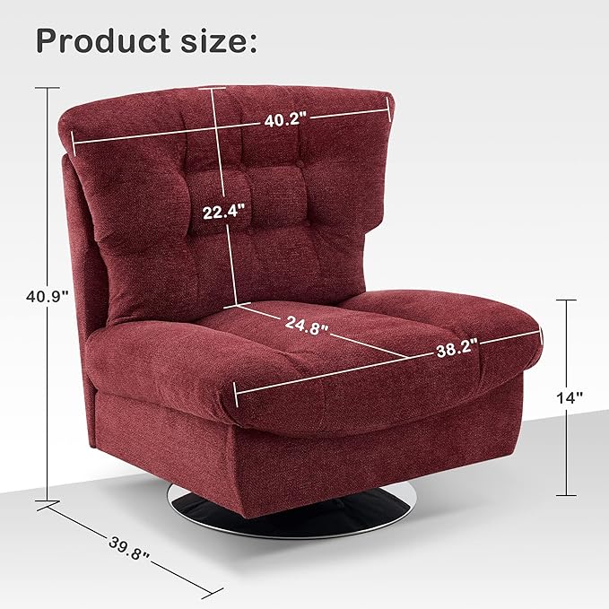 MCombo Swivel Accent Chair Modern Tufted Upholstered Armless Chairs Wide Seat Single Sofa Chair for Living Room Bedroom LW753 (Burgundy)