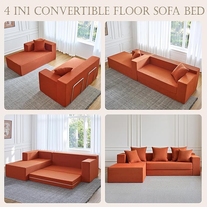 YINIX 2026 New 106 Modular Sectional Sofa High Back Cloud Couch for Living Room Comfy Fluffy Sofa with L-Shaped Chaise Upholstered Boneless Sofa Couches with Deep Seat No Assembly (Orange)
