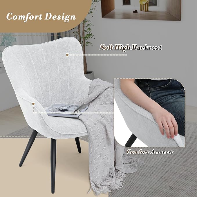 Athena Collection Accent Chair Set of 2 Modern Comfy Armchair Upholstered Vanity Chair with High Curved Back and Metal Leg Shell Shaped Single Sofa Reading Chair for Bedroom Living Room Lava Gray