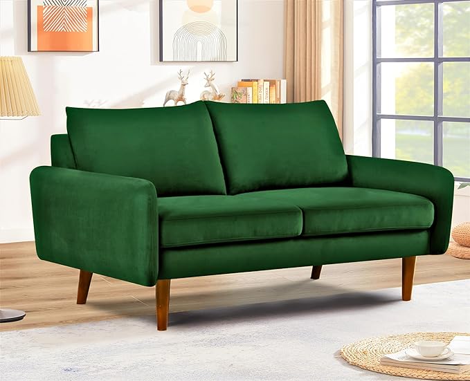 Kent Velvet Loveseat Sofa for Modern Living Rooms and Compact Spaces Comfy 2 Seater Couch Studio Apartment Furniture with Sleek Design Green