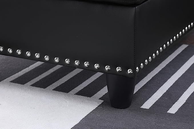 EMKK L Shaped Sofa with Ottoman Modern Nail-Head Design PU Leather Sectional Couches with Chaise Cup Holder for Living Room Bedroom Office
