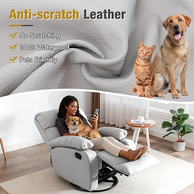 Swivel Rocker Recliner Rocking Chair Nursery Small Rocker Recliners for Small Spaces Living Room Bedroom Nursery RV Light Grey