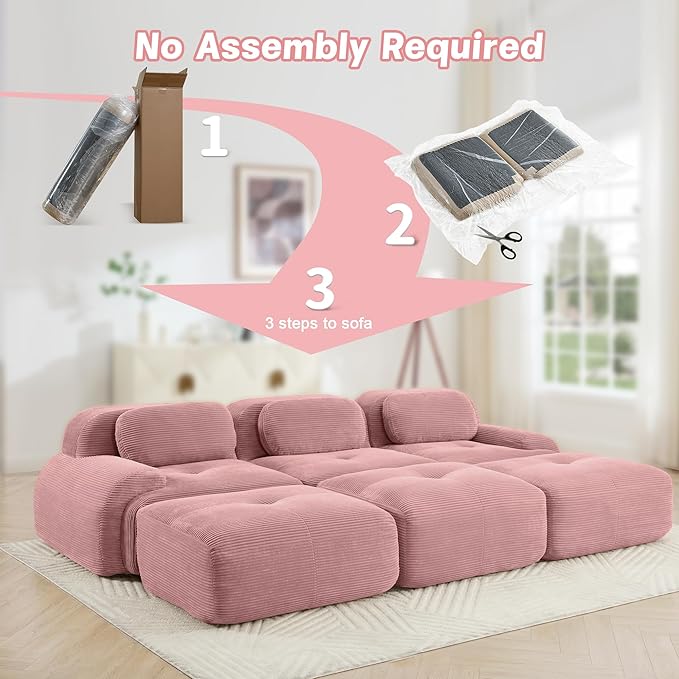 117.3” Modular Sectional Sofa Corduroy Boneless Sofa for Living Room Comfy 5 Seater Sleeper Cloud Couch Sectional with Deep Seat and 3 Ottoman &amp Button Tufted Cushions No Assembly