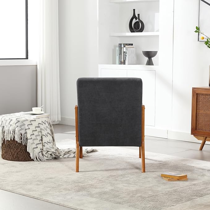 Modern Accent Chair Solid Wood Padding Lounge Armchairs with One Pillow for Living Room Bedroom Guest Room (Gray)