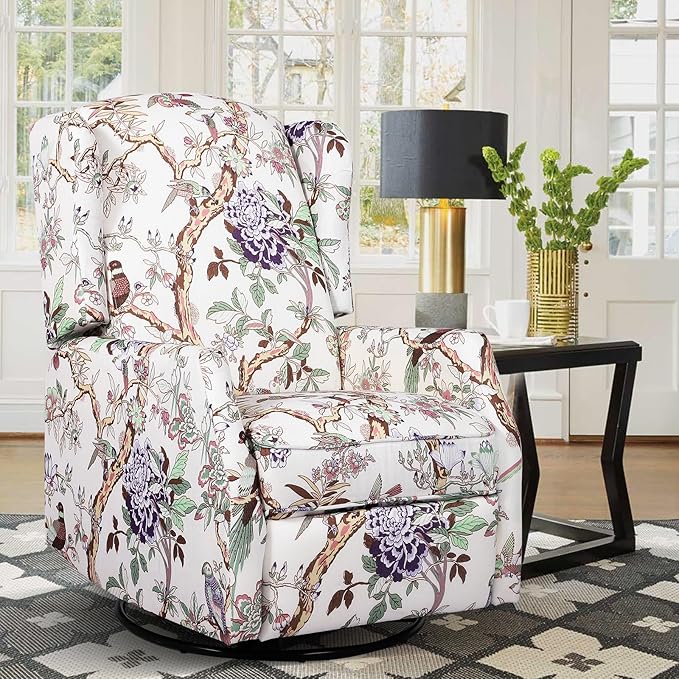 Swivel Rocker Recliner Chair Glider Rocking Chair for Nursery Floral Wingback Chair Recliner on Clearance 360° Swivel Rocking Recliner Chair with Padded Seat for Living Room