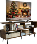 Lightdot 55 Inch TV Stand up to 65 Inch TVs Large Storage for Collection with 6 Open Shelves Sturdy Media Console Table for Living Room/Entrance/Kitchen/Sofa Cabinet Easy Assembly Amber