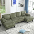 Sectional Couches for Living Room 114 Cloud Couch Modular Sofa Convertible U Shaped Couchs with Double Chaise 4-Seat Deep Seats Corduroy Sleeper Sofas for Home Furniture Green