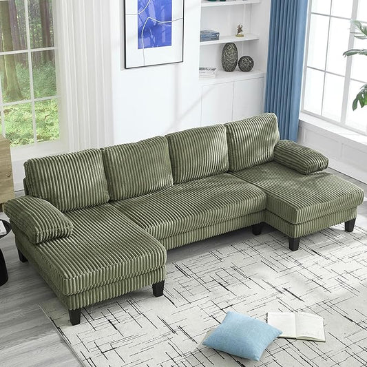 Sectional Couches for Living Room 114 Cloud Couch Modular Sofa Convertible U Shaped Couchs with Double Chaise 4-Seat Deep Seats Corduroy Sleeper Sofas for Home Furniture Green