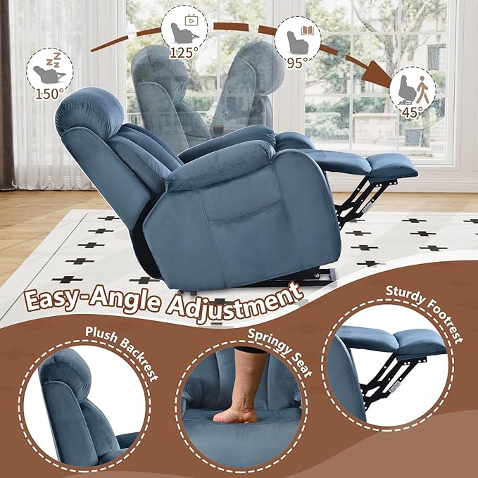 cinkehome Small Power Lift Recliner for Elderly Lift Chair Recliners Electric Recliner Chairs for Seniors Remote Control Adjustable Side Pocket (Navy Blue)