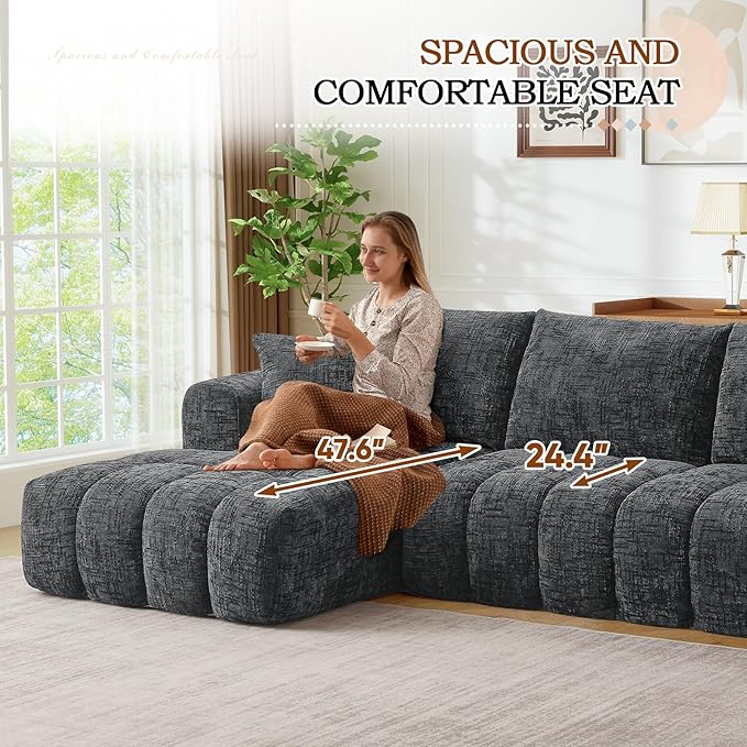 108 W Modular Sectionals SofaCloud Boneless Couch with ChaiseChenille Tufted Deep Seat L Shaped CouchModern Compression Foam Sofa for Living Room BedroomNo Assembly Required(Left FacingGrey)
