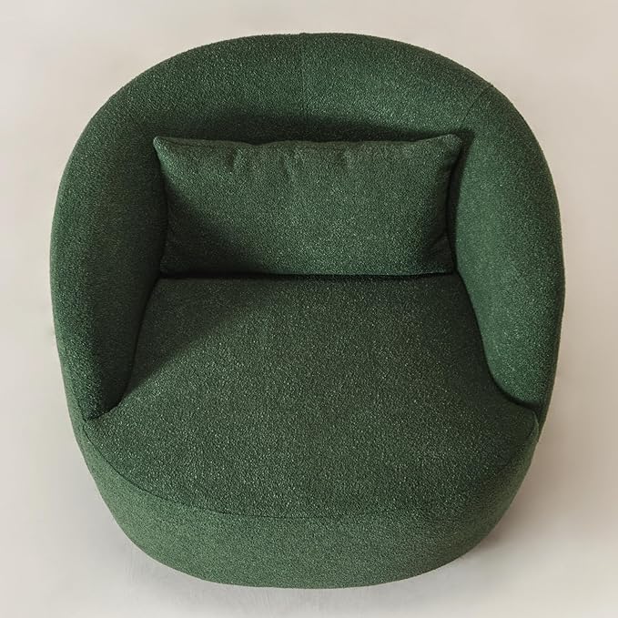 KINWELL 34 Wide Boucle Swivel Barrel Chair with 23 Ottoman Set Fully Assembled Set of Sherpa Accent Chair and Footrest Modern Comfy Armchair and Footstool for Living Room and Bedroom Green
