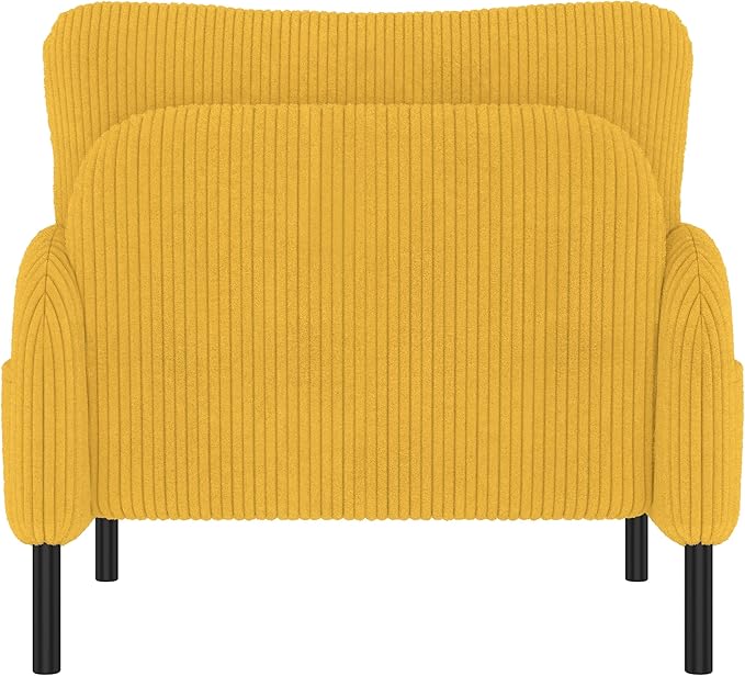 Yellow Accent Chair - Corduroy Living Room Chairs with Side Storage Pockets and Durable Legs Comfy Arm Reading Chair with Soft Backrest for Bedroom Balcony Study Room
