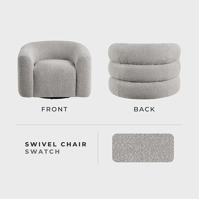 Lexicon Modern Swivel Accent Chair Cozy Boucle Arm Chair with Plush Curved Back Soft Stitching Cushions for Living Room/Bedroom/Office Fully Assembled Gray