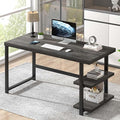 FOLUBAN 47 Inch Computer Desk with Storage Shelves Modern Home Office Desk Small Study Writing Desk Gaming Table Workstation for Bedroom Living Room Industrial Dark Gray