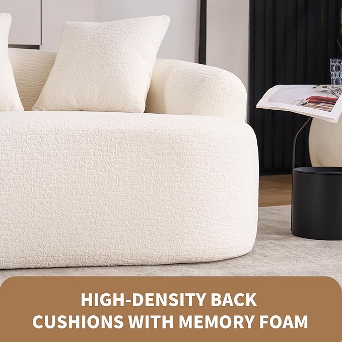 65” Cloud White Curved Couch&amp Loveseat Sofa with 3 Pillows Compression Couch with Round Armrest Suitable for Small Space Bedroom Living Room Memory Foam Chenille No Assembly (Cloud White)