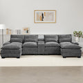 125 U Shaped Cloud Modular Sectional Couch for Living Room Small Comfy Chenille Sofa with Double Chaise Lounge Storage Central Console Cup Holders USB PortGrey