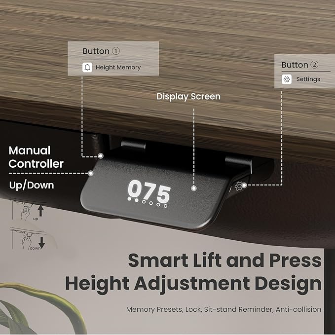 COLAMY Electric Standing Desk 55x28 Inch Wobble-Free Dual Motor Sit Stand Up Home Office Computer Desk One Piece Motorized Workstation Gamer Studio Table Outlets &amp FootrestWalnut Black