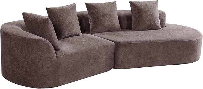 Merax 2-Piece 116 L-Shaped Modular Sectional Sofa Set 4 Seat Fully Assembled Curved Upholstery Couch with High-Density Compressed Sponge Chaise Lounge &amp 4 Pillows for Living Room Brown