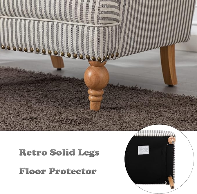 chairus Linen Accent Chair for Living Room Set of 2 Upholstered Mid Century Modern Single Sofa Chair with Solid Wood Legs Comfy Reading Armchair for Bedroom/Office Room/Recption/Lounge Black Stripe