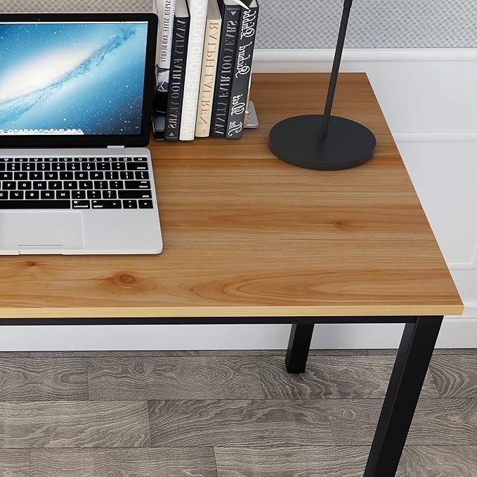 DlandHome Small Computer Desk Home Office Table Writing Desk Study Table Gaming Desk Workstation (39 inch Wood Teak)